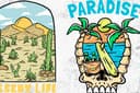 DESAIN KAOS (sehari jadi) TEMA PANTAI TENGKORAK ALAM DLL