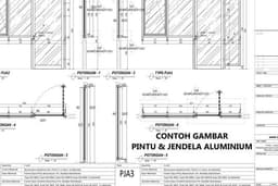 Pembuatan Gambar Kerja 2D Kusen Alumunium, Kaca Frameless & Pintu Automatic 