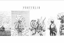 Gambar sketsa ilustrasi hitam putih pen & ink