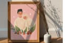 Ilustrasi potrait wajah lucu dan unik pasangan wedding/profile/couple 