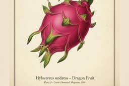 Vintage Dragon Fruit Illustration with Green Leaves Poster